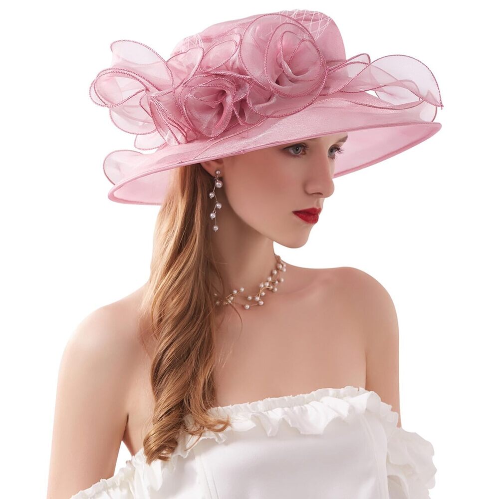 1257 Women’s Organza Church Tea Party Wedding Fascinator Hat Uv-anti Wide
